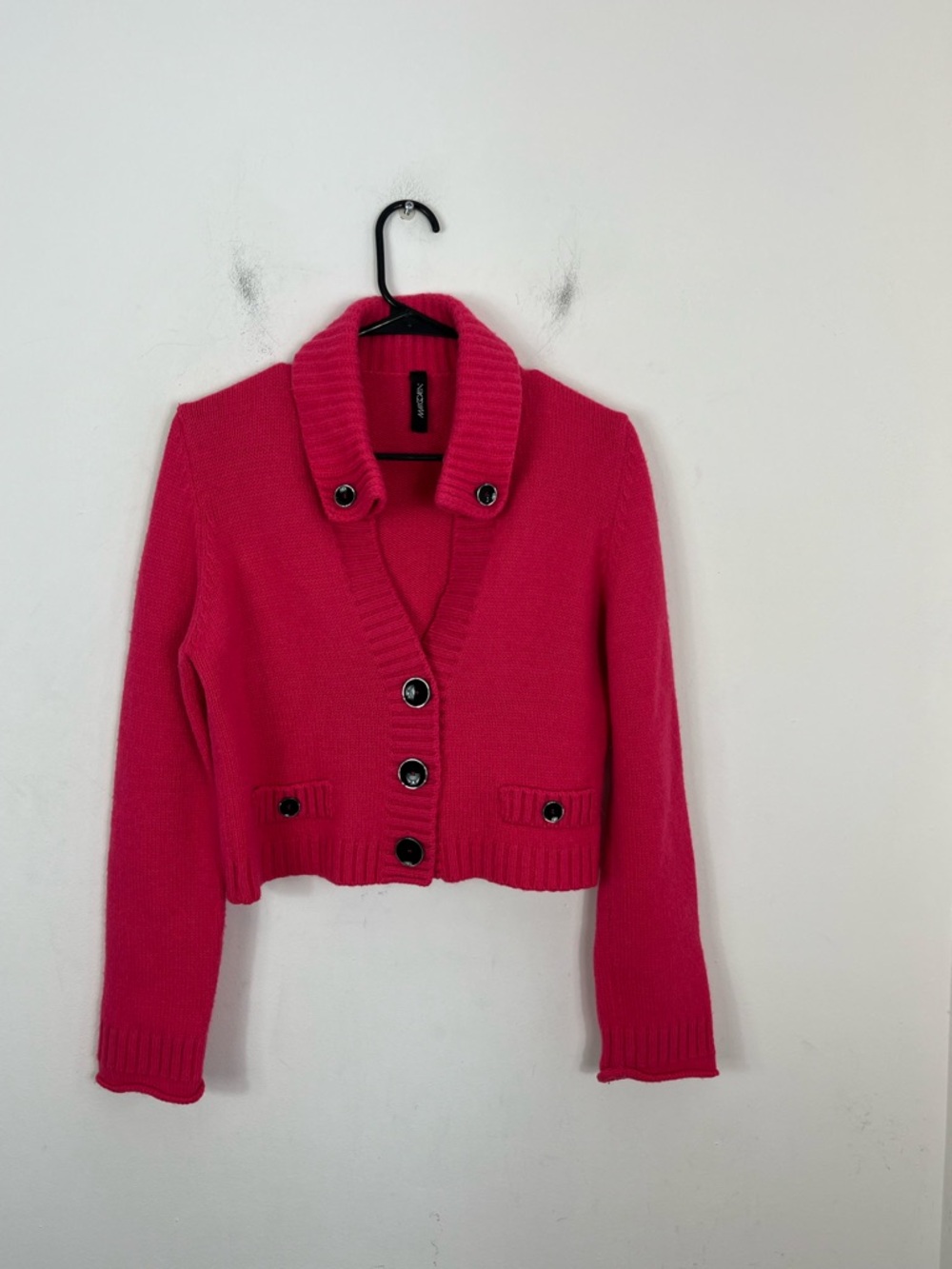 Marc Cain Bright Pink V-Neck Cropped Button Cardigan‎ Sz 12